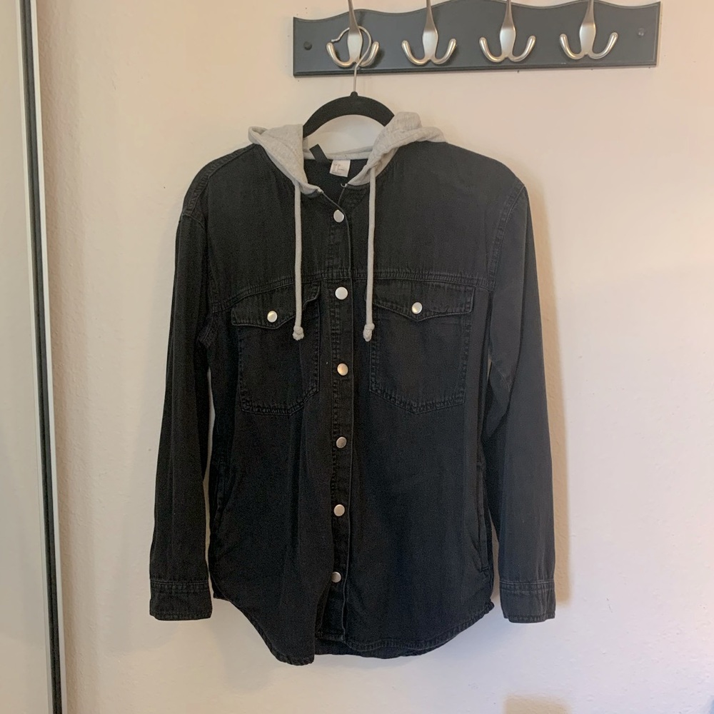 H&M Hooded denim jacket with rose motif on hood